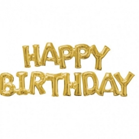 Balon foliowy Happy Birthday złoty