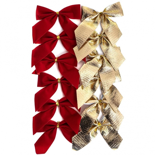 Kokardki dekoracyjne czerwone, złote 12szt